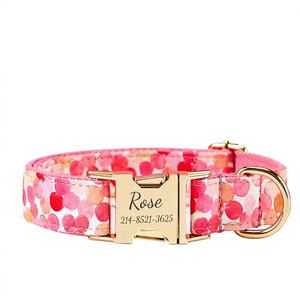สายจูงสุนัขลายดอกไม้แบบปรับแต่งได้พร้อมโบว์ และหัวเข็มขัดปลอกคอสุนัขสลักชื่อแบบกำหนดเอง ของขวัญแต่งงานสุดพิเศษ - Product Image 1
