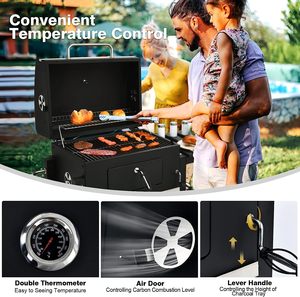 Barbecue à charbon de bois de luxe moderne et robuste avec fumoir décalé et cheminée sur chariot pour jardin - Product Image 4