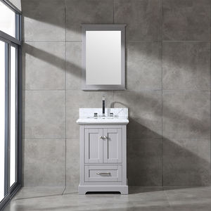 Meuble-lavabo de salle de bain moderne en bois massif style ferme avec vasque en céramique, miroir encadré résistant à l'eau et construction à fermeture douce - Product Image 1