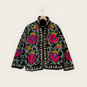 Abrigo de Algodón Bordado a Mano con Flores, Cuello Mandarín, Manga Larga, Estilo Chino, Ropa Exterior Informal para Mujer, Talla Grande, Otoño - Product Image 1