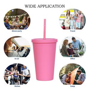 Custom Logo Plastic 16 oz Acrylic Drinking Cups 16oz <b>Double</b> <b>Wall</b> Matte Skinny Tumbler With Lid and Straw - Product Image 4
