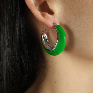 Hoop <b>Earrings</b> U-Shaped Teardrop Geometric Design Zinc Alloy White Black <b>Green</b> Party Fashion Jewelry - Product Image 3