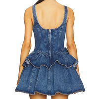 Robe Courte en Jean pour Femme, Col U, Bretelles Larges, Style Corset, avec Volants Superposés et Motifs Floraux 3D, Coupe Skater, pour Soirée - Fournisseur Vérifié de Chine