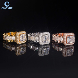 Cluster Asscher Moissanite Band <b>Iced</b> Out Solid Sterling Silver 925 Custom Hip Hop Jewelry VVS Moissanite Diamond Wedding <b>Ring</b> - Product Image 2