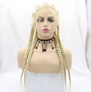 Perruques tressées en dentelle transparente en gros avec frange, perruque tressée pour femmes noires, perruque frontale en dentelle blonde tressée - Product Image 5