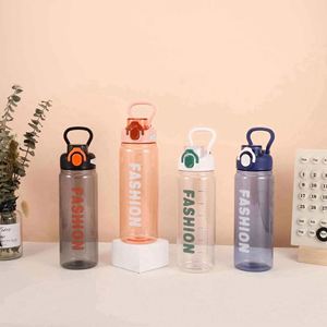 Large-Capacity Reusable Food Safe Transparent Solid Color PC Plastic Fitness One-Button Water <b>Bottle</b> Straw Water <b>Bottle</b> With - Product Image 2
