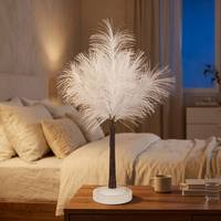 Lámpara de Mesa con Plumas de Avestruz Blancas, Lámpara Decorativa LED Impermeable IP44 para Dormitorio, Sala de Estar, Decoración del Hogar