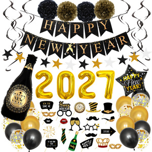 Kit <span class=keywords><strong>de</strong></span> fête du Nouvel An 2027 avec guirlande <span class=keywords><strong>de</strong></span> drapeaux en papier Joyeux Nouvel An, pendentifs spirales, ballons numérotés, décorations <span class=keywords><strong>de</strong></span> ballons <span class=keywords><strong>champagne</strong></span> pour le réveillon du Nouvel An - Product Image 1