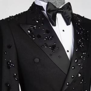 Sur mesure hommes costumes nouveau costume en cristal perlé 3 pièces mariage marié Performance or Veste <span class=keywords><strong>Homme</strong></span> Costume <span class=keywords><strong>italien</strong></span> de haute qualité - Product Image 4