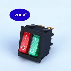 Interruptor basculante dual verde de 6 pines 220V con dos botones rojos