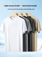 T-shirt d'été neuf pour homme MD220, blanc, à manches courtes, respirant, en soie glacée modal, col ras du cou, pour jeune, motif uni