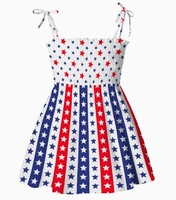 Robe d'été pour filles Zs 4th July US, sans manches, à bretelles, motif drapeau américain, en spandex/polyester respirant, longueur genou, pour enfants