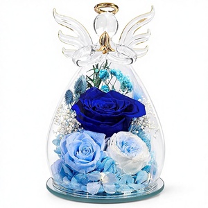 Rose éternelle préservée sous cloche en verre, motif ange, pour livraison express, pour Maman, roses véritables pour Grand-mère, Sœur, Épouse, Elle, de la part de sa fille - Product Image 1