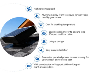 Ventilateur <span class=keywords><strong>d</strong></span>'extraction <span class=keywords><strong>d</strong></span>'<span class=keywords><strong>air</strong></span> <span class=keywords><strong>solaire</strong></span> puissant de 70 W, 14 pouces, à montage sur toit, pour serre, culture de plantes, extraction de chaleur, refroidissement - Product Image 5