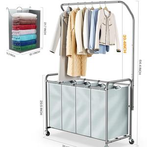 Bathroom Bedroom Removable <b>Hanging</b> Clothing Rack 4 Section Laundry Hamper Sorter with Wheels - Product Image 1