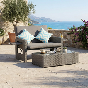 Ensemble <span class=keywords><strong>de</strong></span> canapé en rotin avec structure en acier moderne, dossier réglable et tables d'appoint, 2 places, mobilier <span class=keywords><strong>de</strong></span> <span class=keywords><strong>jardin</strong></span> pour terrasse - Product Image 1