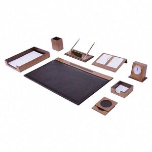 Ensemble de 11 pièces de luxe pour organisateur de bureau en bois de zébrano et cuir PU – Organisateurs de bureau mignons pour une utilisation au bureau - Product Image 2
