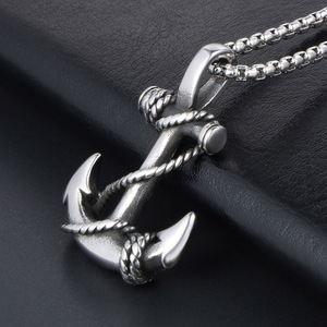 Collier avec pendentif ancre en acier inoxydable, bijoux pour homme SP408, chaîne incluse - Product Image 3