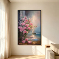 Décoration Murale en Cristal Paysage Marin Floral Moderne et Rêveur, Tableau Mural Bateau à Voile de Luxe avec Cadre, Tailles Personnalisées Disponibles