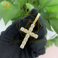 Pendentif croix en argent sterling 925 plaqué or, moissanite VVS, style hip-hop, bijoux pour hommes et femmes