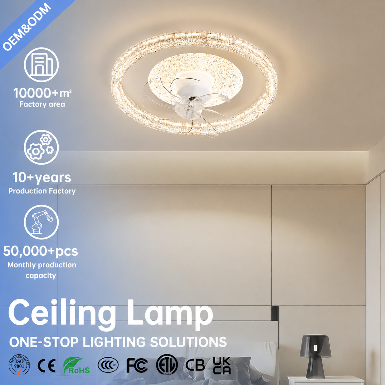 Modern Acrylic Iron Ceiling Fan with Light Flush Mount LED Ceiling Light Invisible Ceiling Fan Lamp for Bedroom Living Room