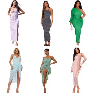 Vestido Mini Sexy Ajustado de Moda para Mujer, Sin Hombros, Sin Tirantes, con Aberturas, para Fiesta y Club, Color Sólido - Product Image 1