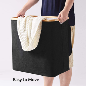 Cesto de tela plegable impermeable de 90L, cesta de almacenamiento de ropa sucia de bambú con mango de tapa - Product Image 2