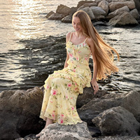 Nouvelle Robe Longue Fleurie Halter Vintage à Volants Taille Haute Ajustée pour Femme, Collection Été 2026 – Vente en Gros OEM & ODM