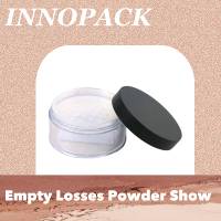 Rond en plastique de luxe Récipient de poudre cosmétique pour le visage Pot de poudre avec tamis Vide Compact Loose Black PVC Recyclable Accept