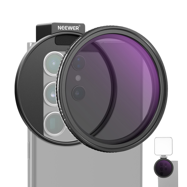 NEEWER Variable ND2-ND32 67mm Clip-On Phone Lens Filter Kit with Adapter Ring/Cold Shoe/Locking Knob for Smartphone Photography