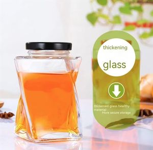 Pot à miel en verre <span class=keywords><strong>Newray</strong></span> au design unique, 360 ml, 500 g, forme en spirale, stockage alimentaire avec couvercles métalliques profonds - Product Image 1