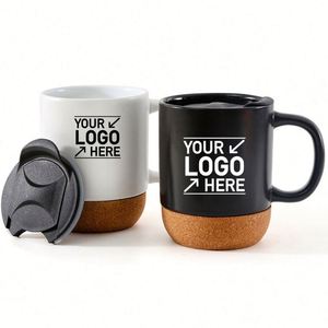 Custom Logo Personalized Gift Stoneware Cup Office Home Indoor Milk Coffee Drinks <b>Ceramic</b> <b>Mug</b> with Cork Base and Sliding <b>Lids</b> - Product Image 1