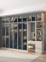 Closet Moderno Personalizado com Porta de Vidro para Toda a Casa, Armário Modular para Quarto com Luz LED e Ferragens de Fechamento Suave