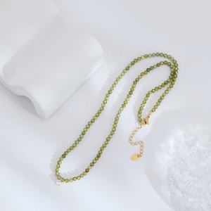 Collier pendentif brillant fait main vert olive en acier inoxydable, bijoux pour femmes, pierre naturelle, zircon vert, collier réglable - Product Image 5
