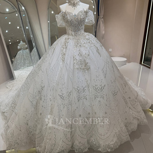 Dw0239 Stunning Off Shoulder Puff Collar <b>Silver</b> Baroque Sequin Embroidery Sparkle White Ball Gown <b>Wedding</b> <b>Dress</b> Jancember - Product Image 2