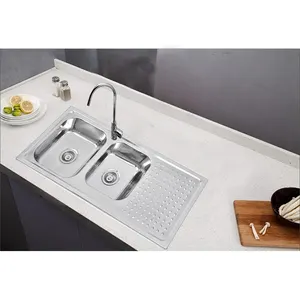 Double Smart Stainless Steel Handmade Large Basin Waterfall Faucet Kitchen Sink Black Waterfall Sink