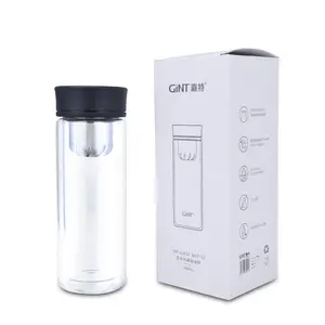 Reusable Luxury 360ml Motivational Borosilicate Magnetic Filter Double Wall Glass Water Bottles With Tea Infuser
