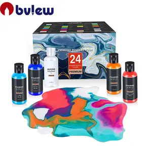 Bview艺术高流量2盎司瓶24色丙烯酸浇注油漆，用于浇注在画布、玻璃、纸张、木材、瓷砖和石头上