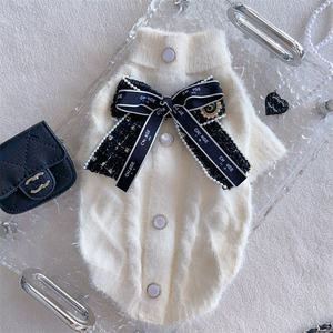 Gilet en tricot côtelé sans manches à col roulé avec nœud perlé, vêtements pour animaux de haute couture, manteau pull doux et chaud - Product Image 2