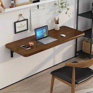 Escritorio plegable para colgar en la pared para estudiar y escribir, escritorio suspendido montado en la pared y combinación de estantería de madera natural - Product Image 1