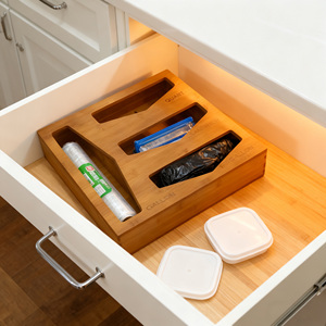 Boîte de rangement pour aliments, boîte de rangement pour tiroirs, organisateur de sacs refermables en bambou - Product Image 5