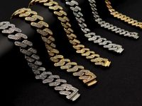 Ajuste de Punta Regalo de los hombres Diamantes completos Cz Joyería Chapado en oro Hip Hop Bling Acero inoxidable Miami Collar de cadena de eslabones cubanos