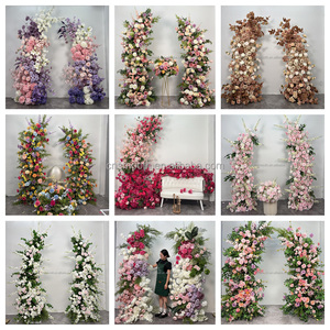 Soporte de arco de flores artificiales de cuerno <span class=keywords><strong>tropical</strong></span> liso Marco de arco de fondo de boda Metal con corredor de Panel de flores rosas - Product Image 6