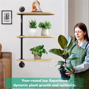 Étagère murale industrielle rétro en métal et bois à 3 niveaux, support rotatif pour plantes, étagère flottante pour cuisine et chambre - Product Image 2