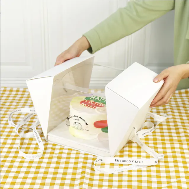 ポータブル透明ケーキボックス4 "6" 8 "バースデーケーキムースデザートデザート包装製本ボックス