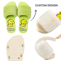 Chaussons en fourrure pelucheuse antidérapants légers pour la vente en gros, personnalisables, mignons, pour la maison, design de dessin animé, printemps automne, duveteux