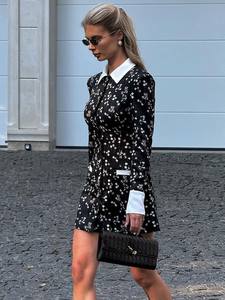 Enyami <span class=keywords><strong>Dropshipping</strong></span> Femme Romantique Rétro <span class=keywords><strong>Boutique</strong></span> Française Mini Sexy Floral Col Rabattu Manches Longues Casual Robe A-ligne - Product Image 2