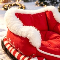 Hundebett in Weihnachtsschlittenform, Katzenbett aus Polyester, warm, rutschfest, für kleine und mittelgroße Hunde