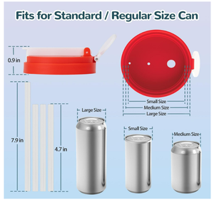 现代汽水罐盖和盖子 4 件装 可重复使用 不含 BPA 防溢漏 密封 易于使用 适合 S/M/L 罐 啤酒 果汁 苏打水 - Product Image 2