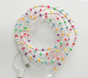 Cargadores de teléfono con cuentas 2 en 1 creativos DIY, Cable multicolor transparente Pastel perla con cuentas, Cable USB de datos, blindaje trenzado de 12 meses - Product Image 5